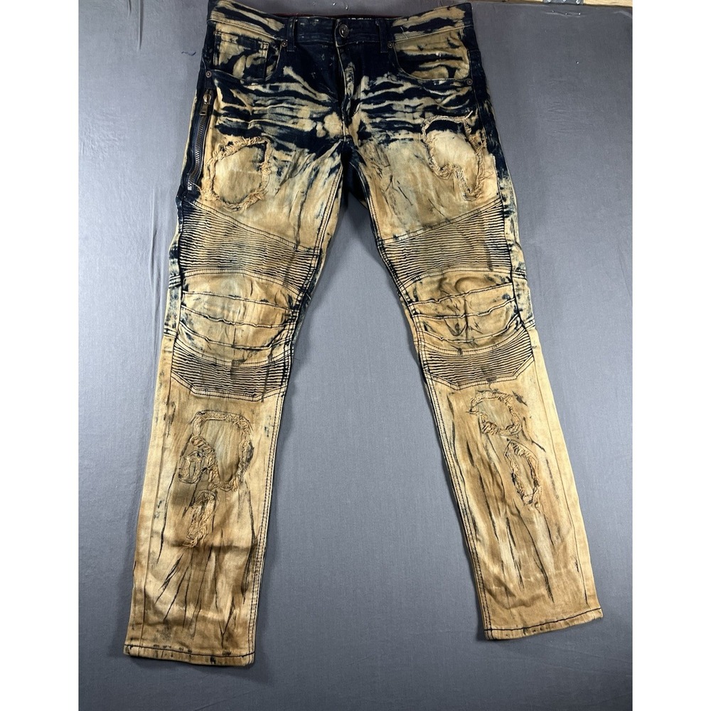8ighth Dstrkt Rocker Biker Denim Patch Zip Pocket Jeans Mens Size 34/32